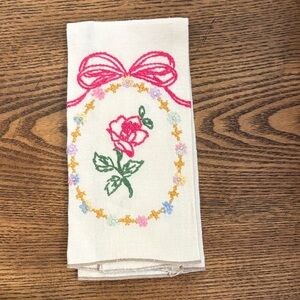 Floral Embroidered Linen tea towel